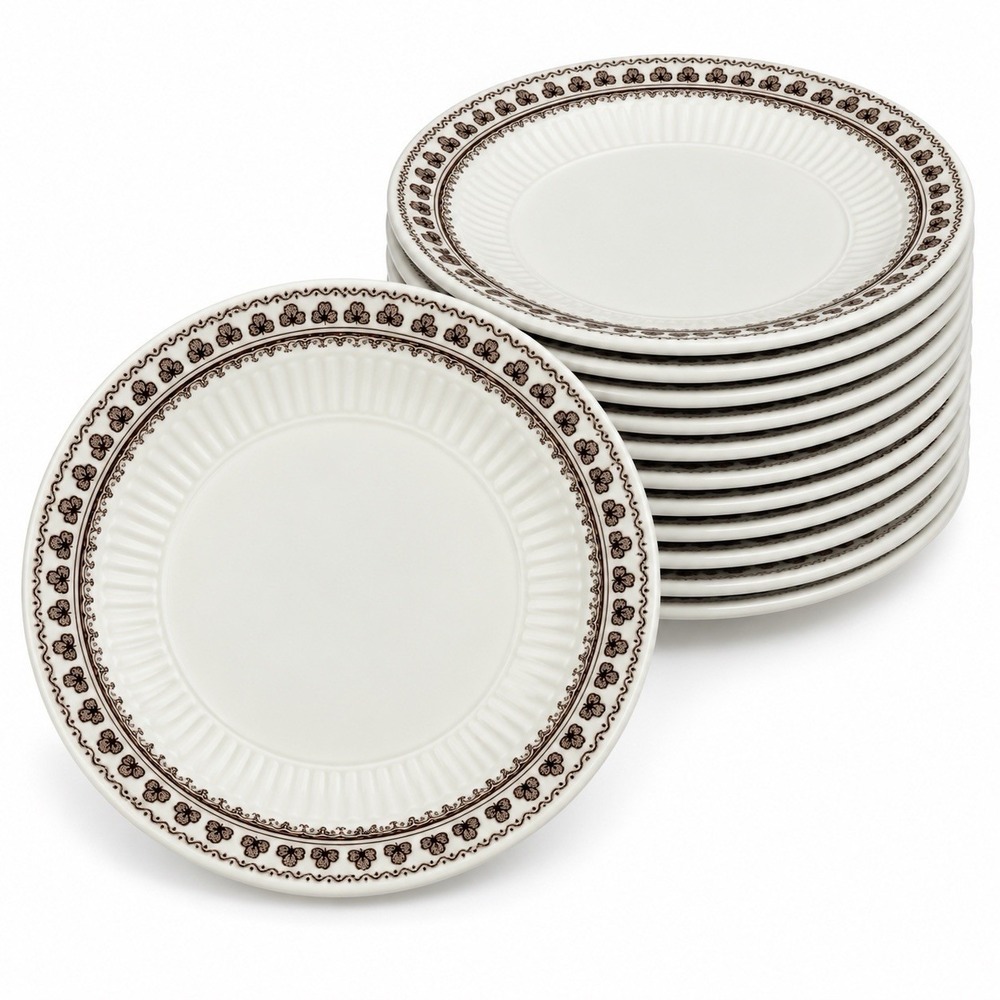 Vintage Adams Sharon Ironstone 6.25" Side Plates Brown Clover England Set of 11